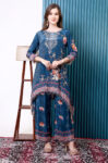 Navy Blue Natural Crepe Plazo Suit with C-Cut Digital Print