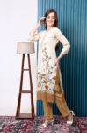 Cream Cotton Pant Suit with Lace Bottom & Printed Dupatta