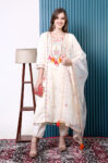 Off-White Mul Chanderi Pant Suit with Embroidery Detailing