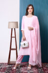Baby Pink Rayon Cotton Straight Pant Suit with Thread Work